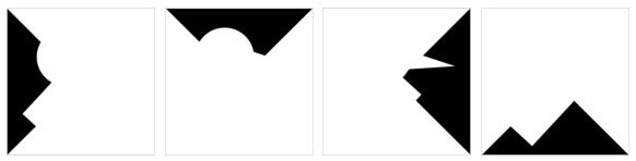 Which one of the figures labelled as P, Q, R, and S can be constructed by using each of the four pieces only once without overlaps? 