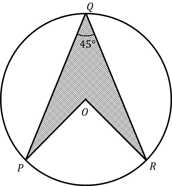 In the given figure, 𝑃, 𝑄, and 𝑅 are three points on a circle of radius 10 cm with 𝑂 as its center, 𝑃𝑄 = 𝑅𝑄, and ∠𝑃𝑄𝑅 = 45°. The figure is representative. The area of the shaded region 𝑃𝑄𝑅𝑂 is ______________ cm2.